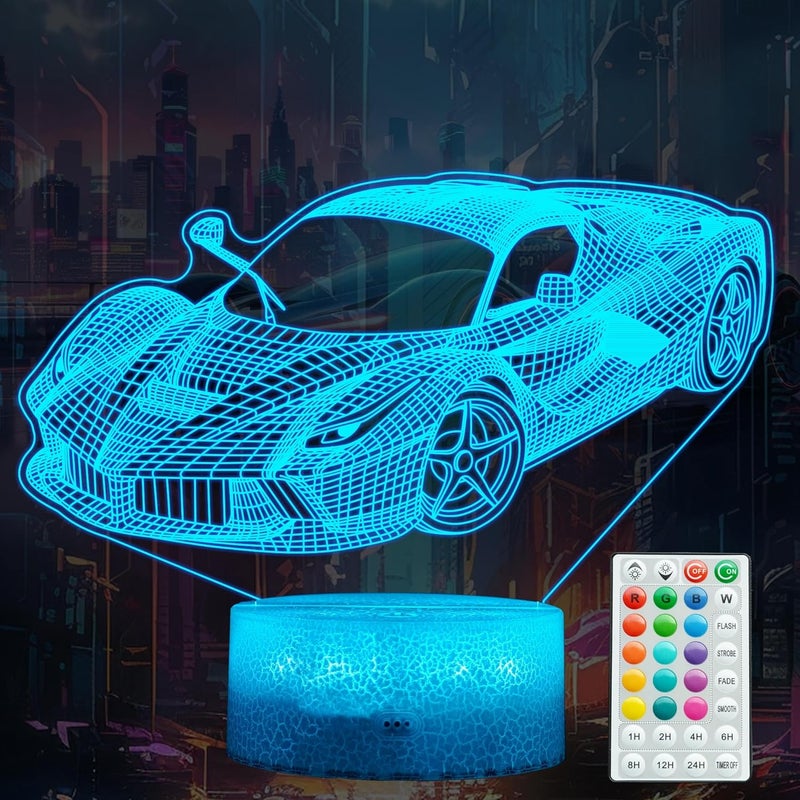 Posshe Car Gifts for Men, Racing Vehicle Night Light with Remote Control, 16 Colors Changing, Timer, RGB Flashing Mode and Dimmable, Cool Gifts for Boys Christmas Decor - Image 1